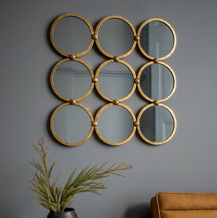 Bradbury Antique Gold 9 Circles Wall Mirror