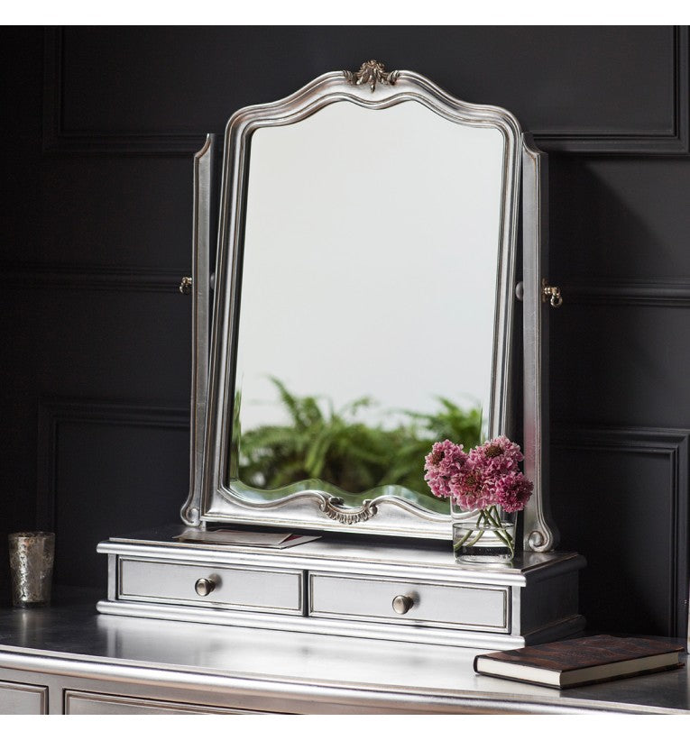 Silver Shabby Chic 2 Drawers Dressing Table Mirror