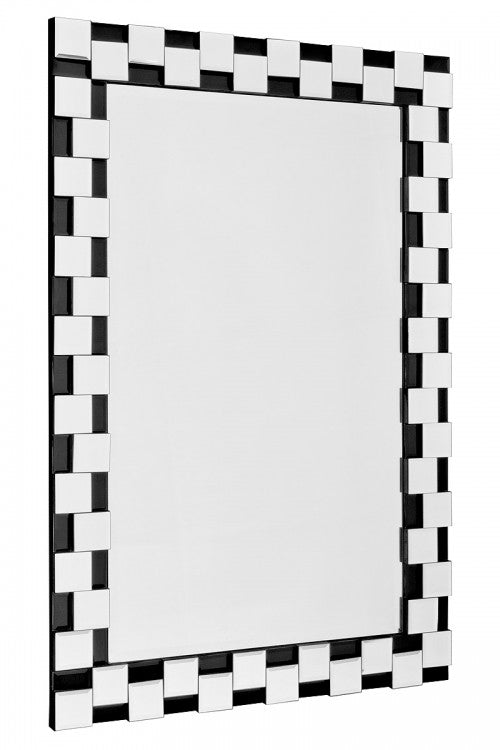 Modern Relief Black & Silver Block Edge Rectangular Wall Mirror