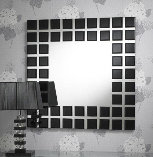 Square Bevelled Black Block Border Mirror - 89 X 89cm-Black Framed Mirror-Chic Concept