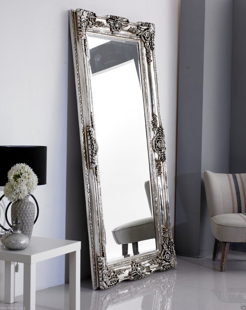 Large Rocco Leaner Silver Ornate Wall Mirror-Full Length Mirror-Chic Concept