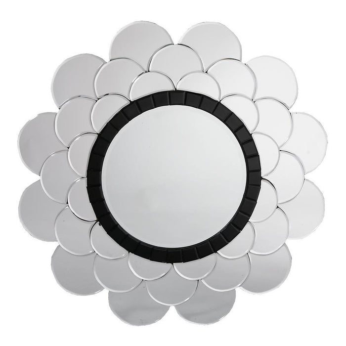 Contemporary Venetian Petal Round Black & Clear Decorative Wall Mirror-Decorative Mirror-Chic Concept